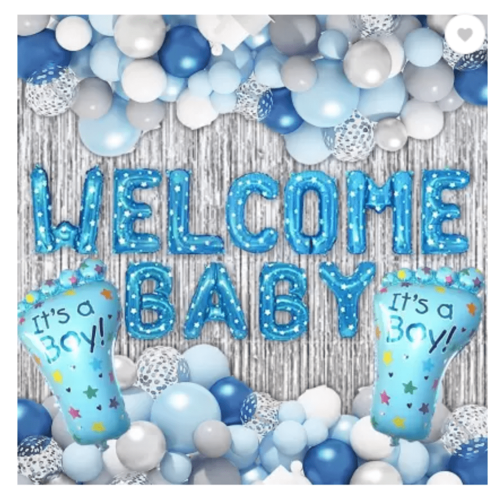 Welcome baby home decoration with balloons and themed display